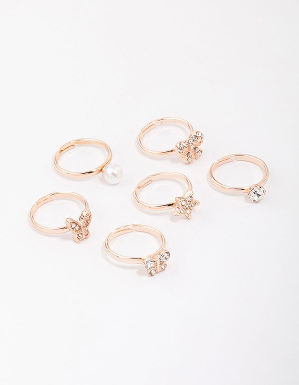 Kids Rose Gold Diamante Butterfly Earring 6-Pack