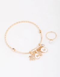 Kids Rose Gold Twisted Charm Bracelet & Ring Jewellery Set - link has visual effect only