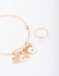 Kids Rose Gold Twisted Charm Bracelet & Ring Jewellery Set - link has visual effect only