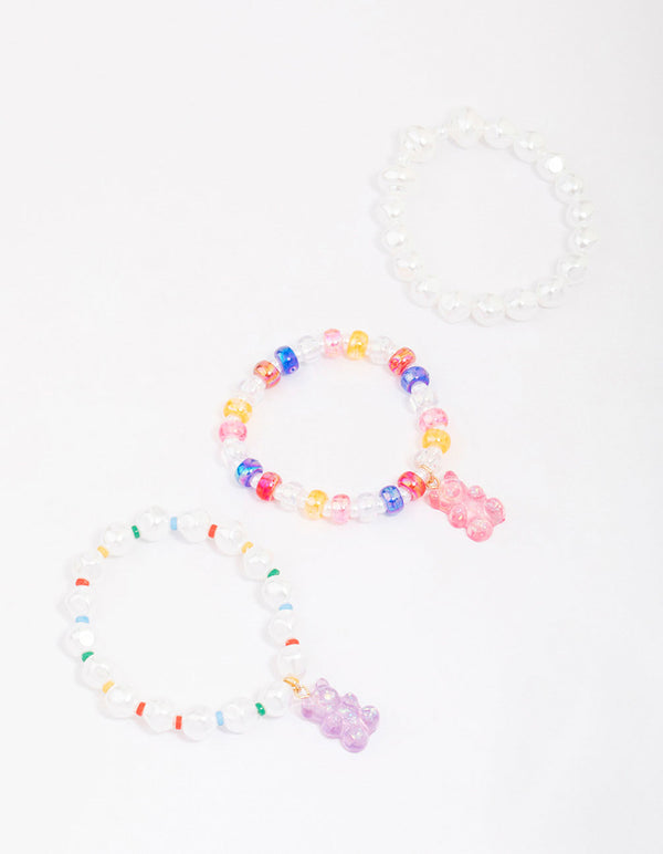 Kids Mixed Pearl & Beaded Charm Bracelet 3-Pack
