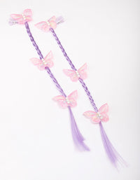 Kids Lilac Faux Hair Extension Butterfly Hair Clip - link has visual effect only