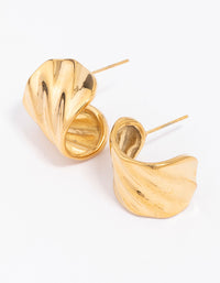 Gold Plated Stainless Steel Wavy Wide Hoop Earrings - link has visual effect only