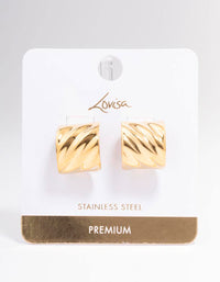 Gold Plated Stainless Steel Wavy Wide Hoop Earrings - link has visual effect only