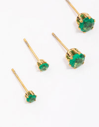 Gold Plated Stainless Steel Emerald Cubic Zirconia Stud Earring 3-Pack - link has visual effect only