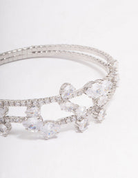 Rhodium Cubic Zirconia Leaf Layered Bangle - link has visual effect only