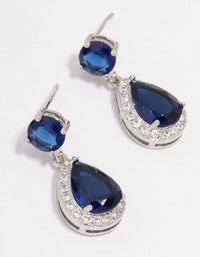 Rhodium Sapphire Stone Teardrop Drop Earrings - link has visual effect only