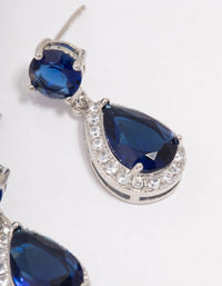 Rhodium Sapphire Stone Teardrop Drop Earrings - link has visual effect only
