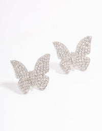 Rhodium Butterfly Cubic Zirconia Stone Stud Earrings - link has visual effect only