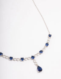 Rhodium Sapphire Stone Drop Necklace - link has visual effect only