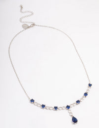 Rhodium Sapphire Stone Drop Necklace - link has visual effect only
