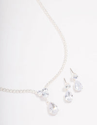 Silver Solitaire Necklace & Earring Jewellery Set - link has visual effect only