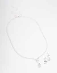 Silver Solitaire Necklace & Earring Jewellery Set - link has visual effect only