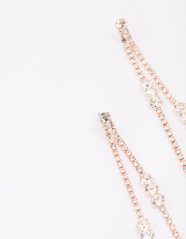 Rose Gold Diamante Trio Cluster Drop Earrings