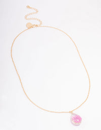 Gold Pink Resin Flower Pendant Necklace - link has visual effect only