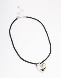 Rhodium Metal Heart Cord Necklace - link has visual effect only