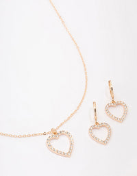 Gold Diamante Heart Necklace & Earring Jewellery Set - link has visual effect only
