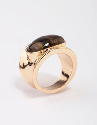 Featuring a tortoiseshell pattern statement chunky stone band ring in gold front view - link has visual effect only