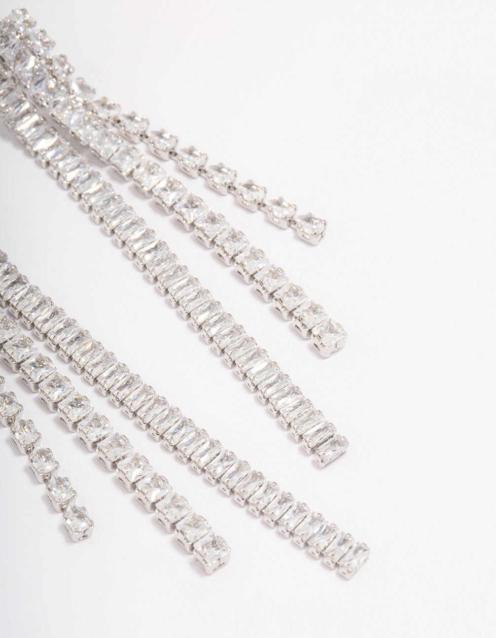 Silver Cubic Zirconia Diamante Triple Row Drop Earrings