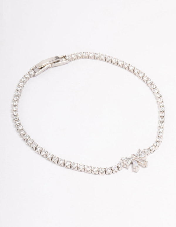 Silver Cubic Zirconia Round Bow Tennis Bracelet