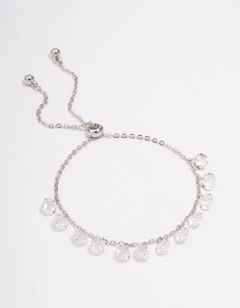 Silver Cubic Zirconia Round Charm Toggle Bracelet