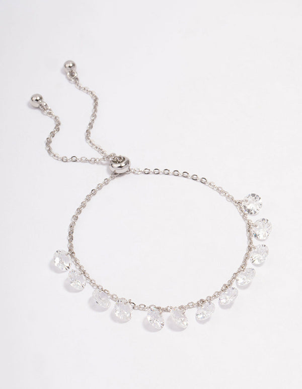 Silver Cubic Zirconia Round Charm Toggle Bracelet