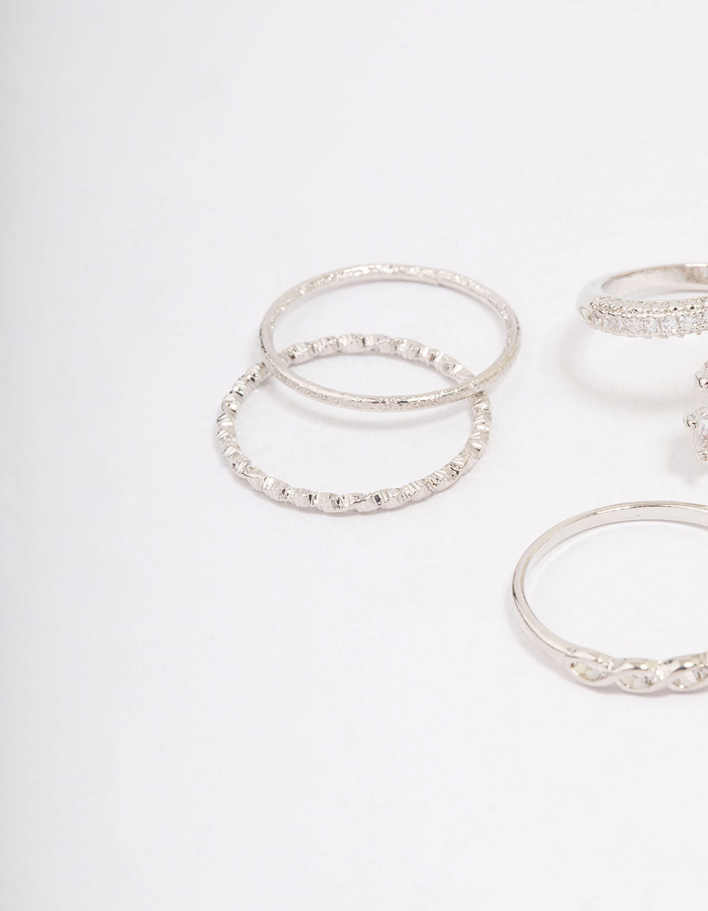 Silver Cubic Zirconia Floral Ring 7-Pack