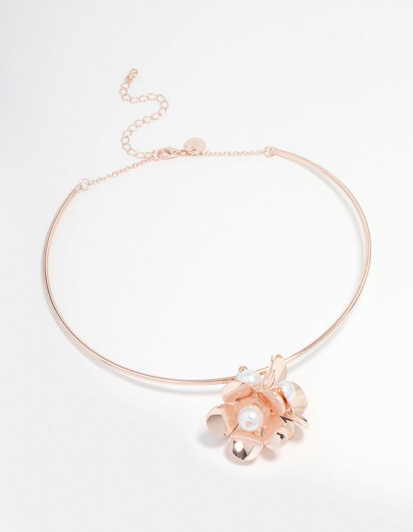 Rose Gold Pearl Flower Pendant Choker
