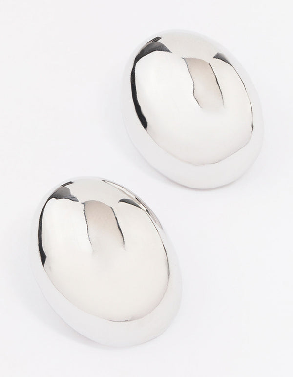 Silver Large Slide Oval Stud Earrings