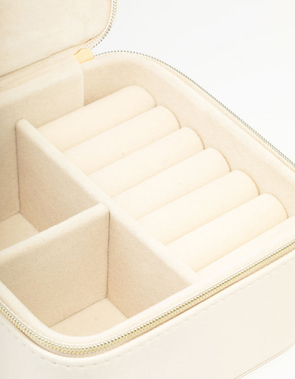 Cream Faux Leather Square Jewellery Case