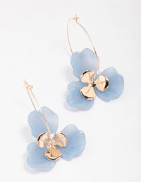 Gold & Blue Large Wire Hoop Earrings - link has visual effect only