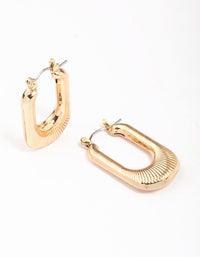 Gold Ribbed Rectangular Hoop Earrings - link has visual effect only
