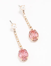 Gold Pearl Pink Diamante Cup Chain Oval Drop Earrings - link has visual effect only