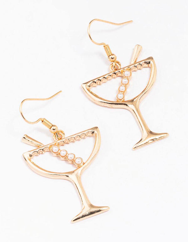 Gold Pearl Cocktail Drop Earrings
