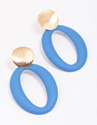 Gold & Blue Disc Textured Oval Drop Earrings - link has visual effect only