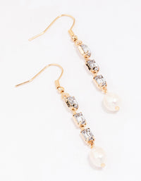 Gold Cupchain Pearl Crystal Drop Earrings - link has visual effect only