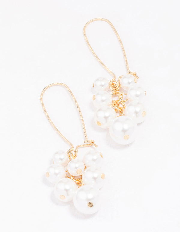 Gold Pearl Cluster Drop Earrings