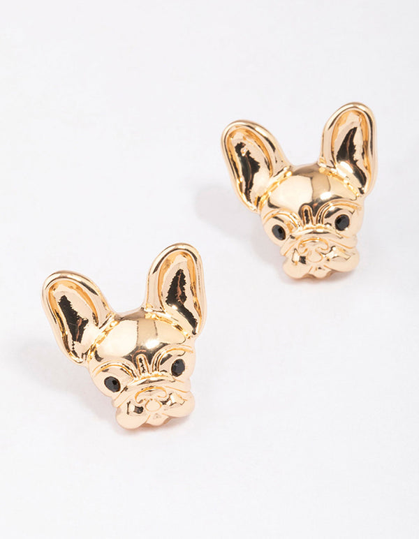 Gold French Bulldog Stud Earrings