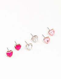 Gold Heart Diamante Stud Earring 3-Pack - link has visual effect only