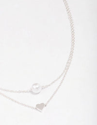 Silver Double Chain Pearl Heart Necklace - link has visual effect only