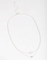 Silver Double Chain Pearl Heart Necklace - link has visual effect only