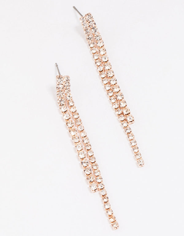 Rose Gold Double Row Cupchain Drop Earrings