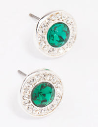 Silver Halo Emerald Diamante Stud Earrings - link has visual effect only
