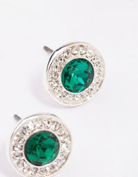 Silver Halo Emerald Diamante Stud Earrings - link has visual effect only