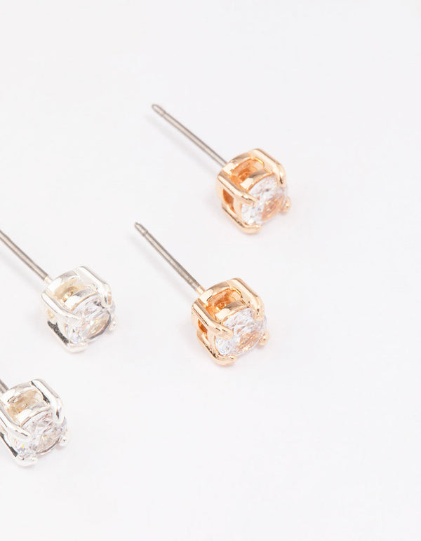 Gold & Silver Two-Toned Diamante Stud Earring Pack