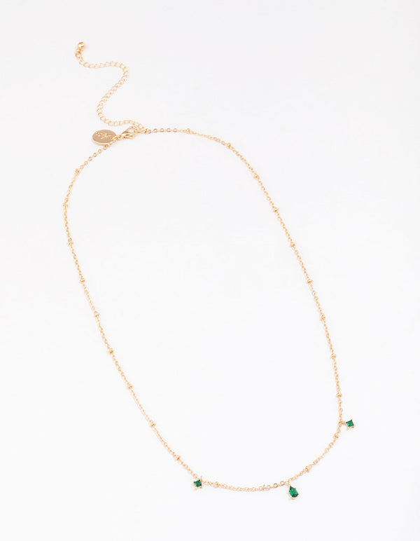 Gold Pear Emerald Droplet Chain Necklace