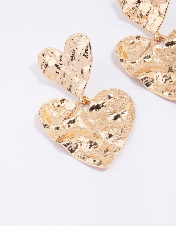 Gold Molten Heart Drop Earrings