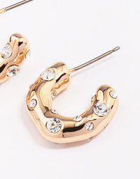 Gold Textured Diamante Hoop Earrings - link has visual effect only