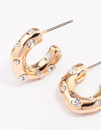 Gold Textured Diamante Hoop Earrings - link has visual effect only