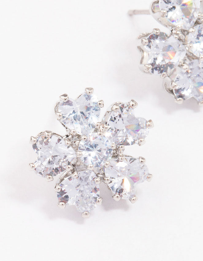 Silver  Cubic Zirconia Small Flower Stud Earrings