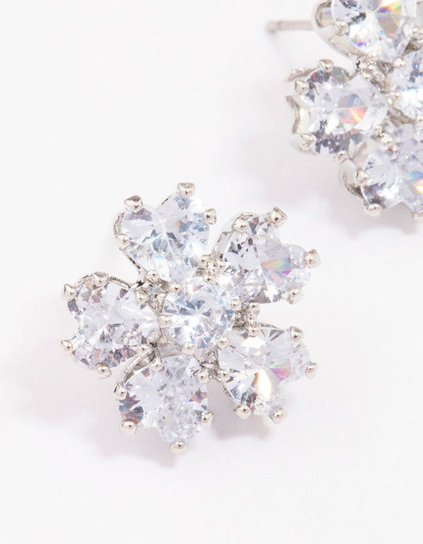 Silver  Cubic Zirconia Small Flower Stud Earrings